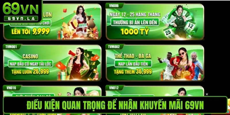 Điều kiện quan trọng để nhận khuyến mãi 69VN 